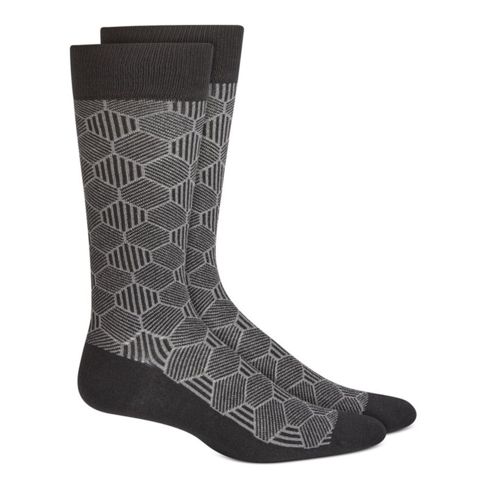 ALFANI Mens Black Printed Moisture Wicking Casual Crew Socks 7-12